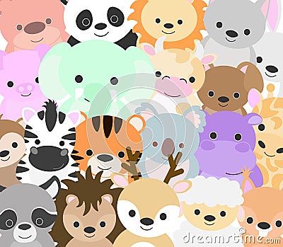 Big vector set with animals in cartoon style. Vector collection with mammals. Vector Illustration